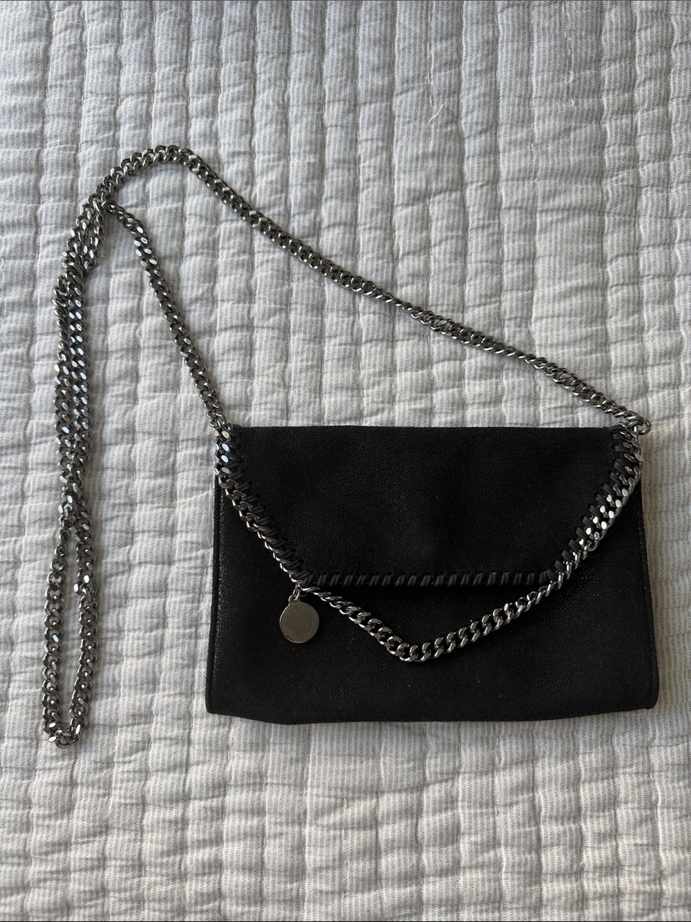 Stella McCartney Black Chain-Trim Suede Crossbody